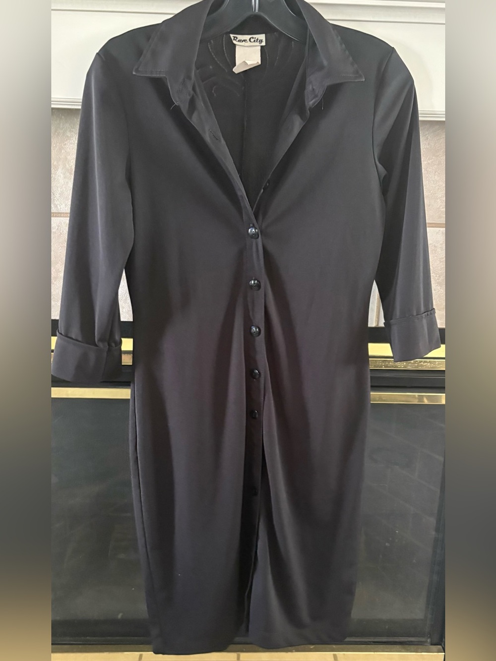 Rave City Black Long Sleeve Button-Front Midi Dress
